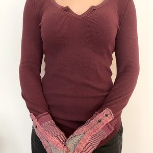 Free People Waffle Tee with Embroidered Sleeves